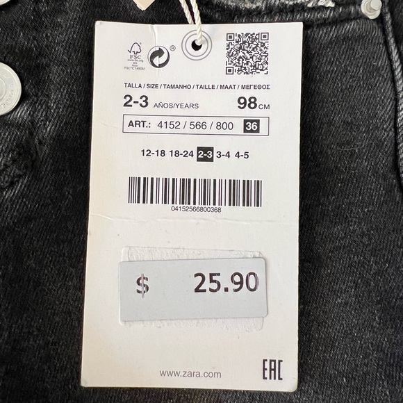 Zara - Girls Black Skinny Distressed Frayed Jeans - Size 2-3Y - NWT - Picture 11 of 11